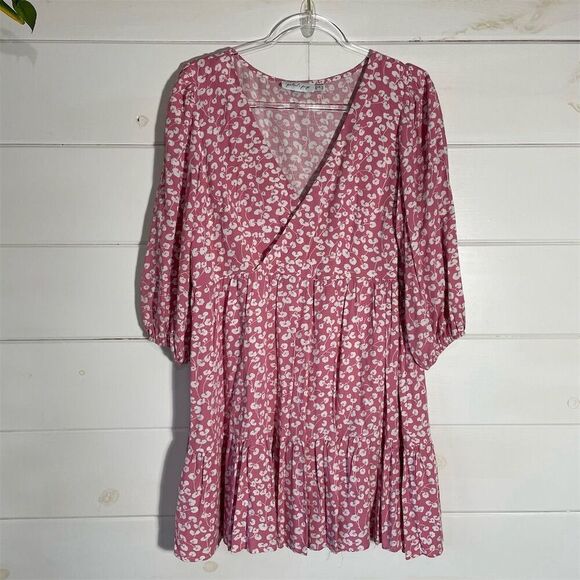 Petal & Pup Women's Pink Floral Knee Length Dress Size 12‎ V-Neck Long Sleeve - Picture 1 of 10